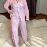 Büyük Beden Kadın Çizgili Pijama Takımı