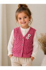KIZ BEBEK&ÇOCUK TRİKO YELEK ÇİÇEK DETAYLI KABARTMA MODEL 1-4 yaş - Görsel 3