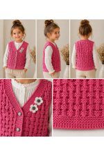 KIZ BEBEK&ÇOCUK TRİKO YELEK ÇİÇEK DETAYLI KABARTMA MODEL 1-4 yaş - Görsel 4
