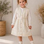 KIZ ÇOCUK&BEBEK TRİKO İNCİ İŞLEMELİ DÜGMELİ ELBİSE