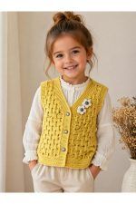 KIZ BEBEK&ÇOCUK TRİKO YELEK ÇİÇEK DETAYLI KABARTMA MODEL 1-4 yaş - Görsel 5