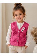 KIZ BEBEK&ÇOCUK TRİKO YELEK ÇİÇEK DETAYLI KABARTMA MODEL 1-4 yaş - Görsel 7
