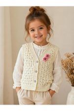 KIZ BEBEK&ÇOCUK TRİKO YELEK ÇİÇEK DETAYLI KABARTMA MODEL 1-4 yaş - Görsel 9