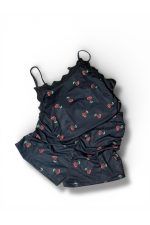 Kadın Beyaz Askılı Kiraz Desenli Gecelik Pijama Şortlu Takım - Görsel 2